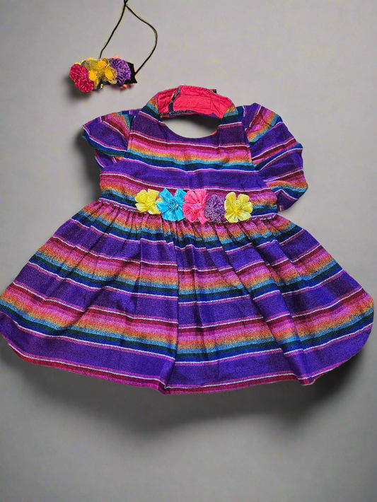 Vestido Cambaya Morado con toque de flores// Purple Cambaya pet dress with flower headpiece // Vestido para mascota con toque