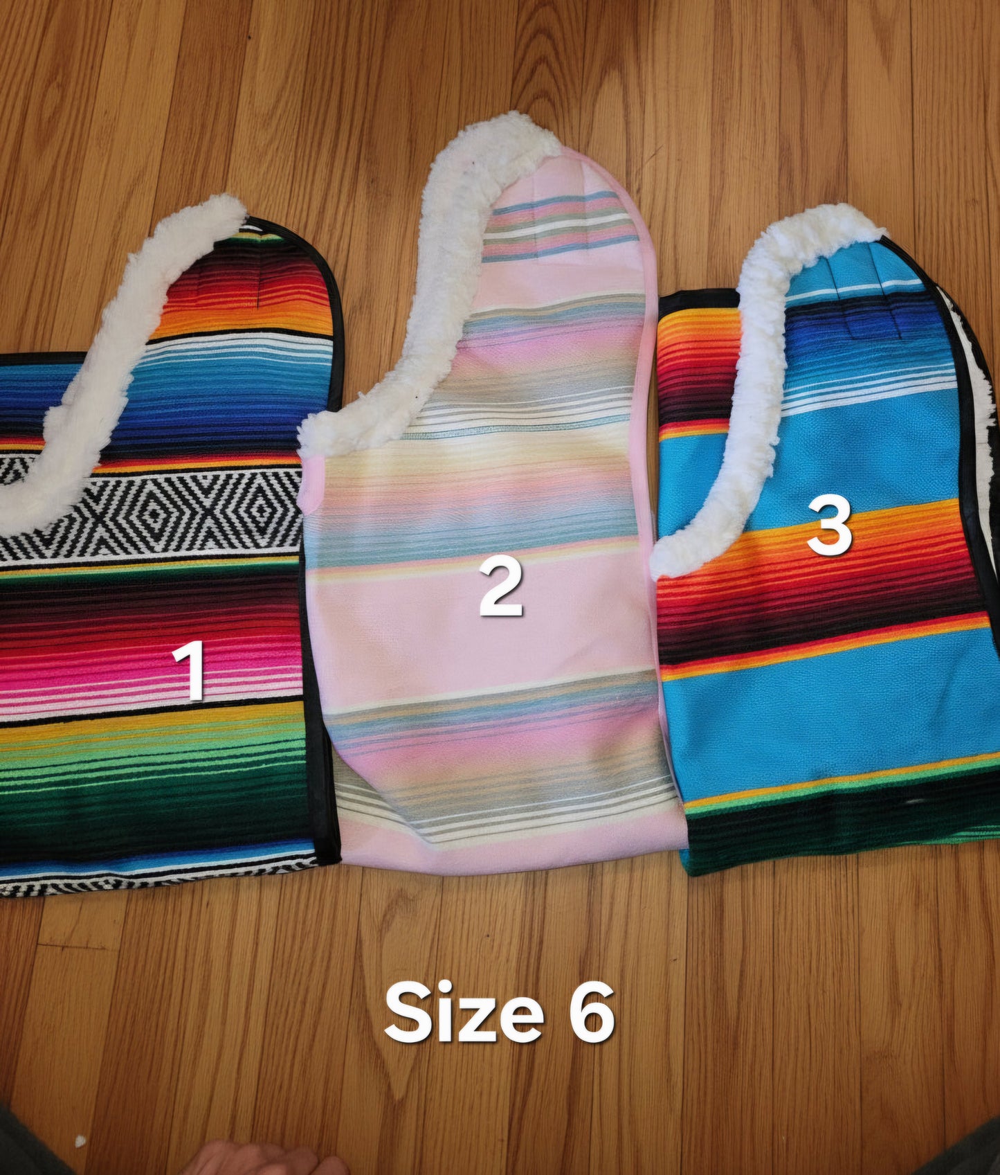 Authentic pet  Zarape Saltillo with fleece featuring Velcro on neck and chest for convenient  fit / Zarape Saltillo para mascota con borrega y Velcro en el cuello y pecho y facil de poner