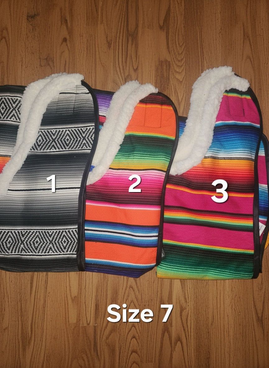 Authentic pet  Zarape Saltillo with fleece featuring Velcro on neck and chest for convenient  fit / Zarape Saltillo para mascota con borrega y Velcro en el cuello y pecho y facil de poner